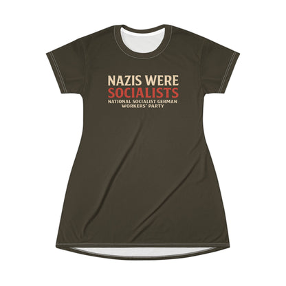 "Nazis were Socialists", T-Shirt Dress (Olive Drab Brown)