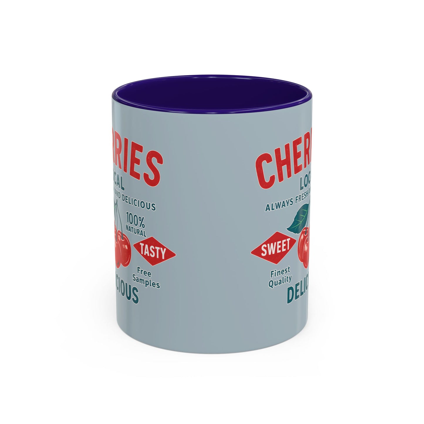 "Delicious Cherries", Colorful Mugs (11oz, 15oz) (Washed Silver-Blue)