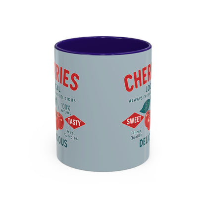 "Delicious Cherries", Colorful Mugs (11oz, 15oz) (Washed Silver-Blue)