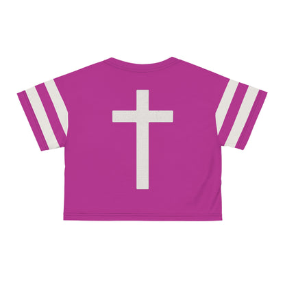"Faith Overcomes Fear", Crop Tee (Prairie Foxglove Pink)