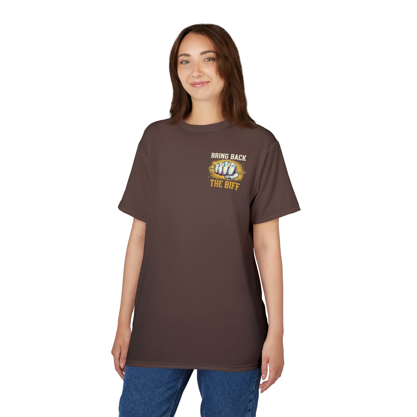 "Bring Back The Biff", Unisex T-shirt (Zanzibar Brown)