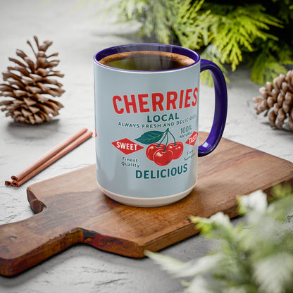 "Delicious Cherries", Colorful Mugs (11oz, 15oz) (Washed Silver-Blue)