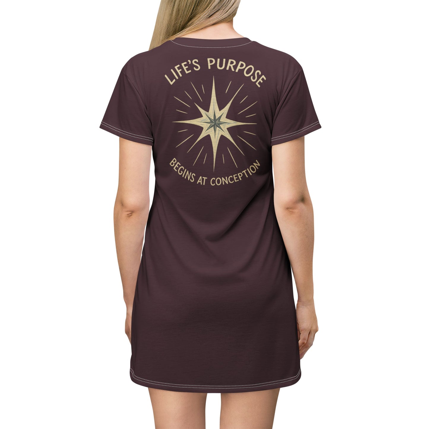 "Life's Purpose Begins at Conception #02", T-Shirt Dress (Black Raspberry)