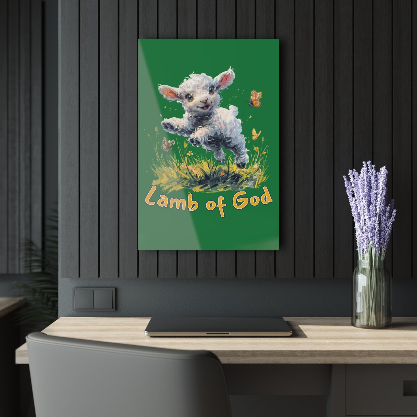 "Lamb of God", Kids Acrylic Wall Prints (French Cleat Hanging) (Patrick Leaf Green)