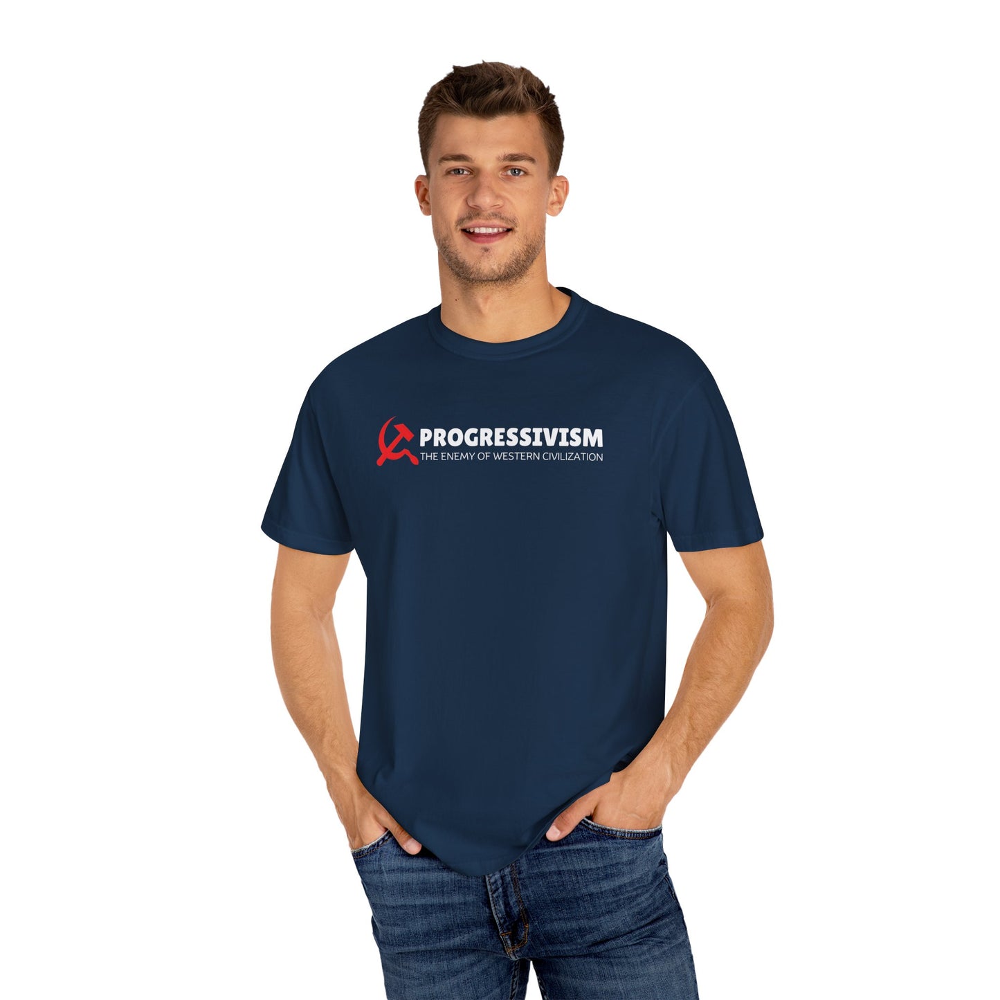 "Progressivism - Enemy of Western Civilization", Unisex T-shirt (Dark Colors)