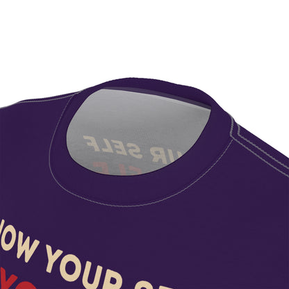"Know Your Self", Unisex T-shirt (Russian Violet)