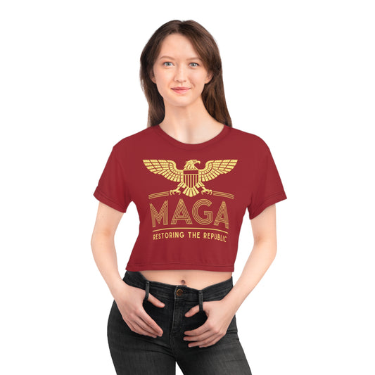 "MAGA - Restoring the Republic", Crop Tee (Cherry Red)