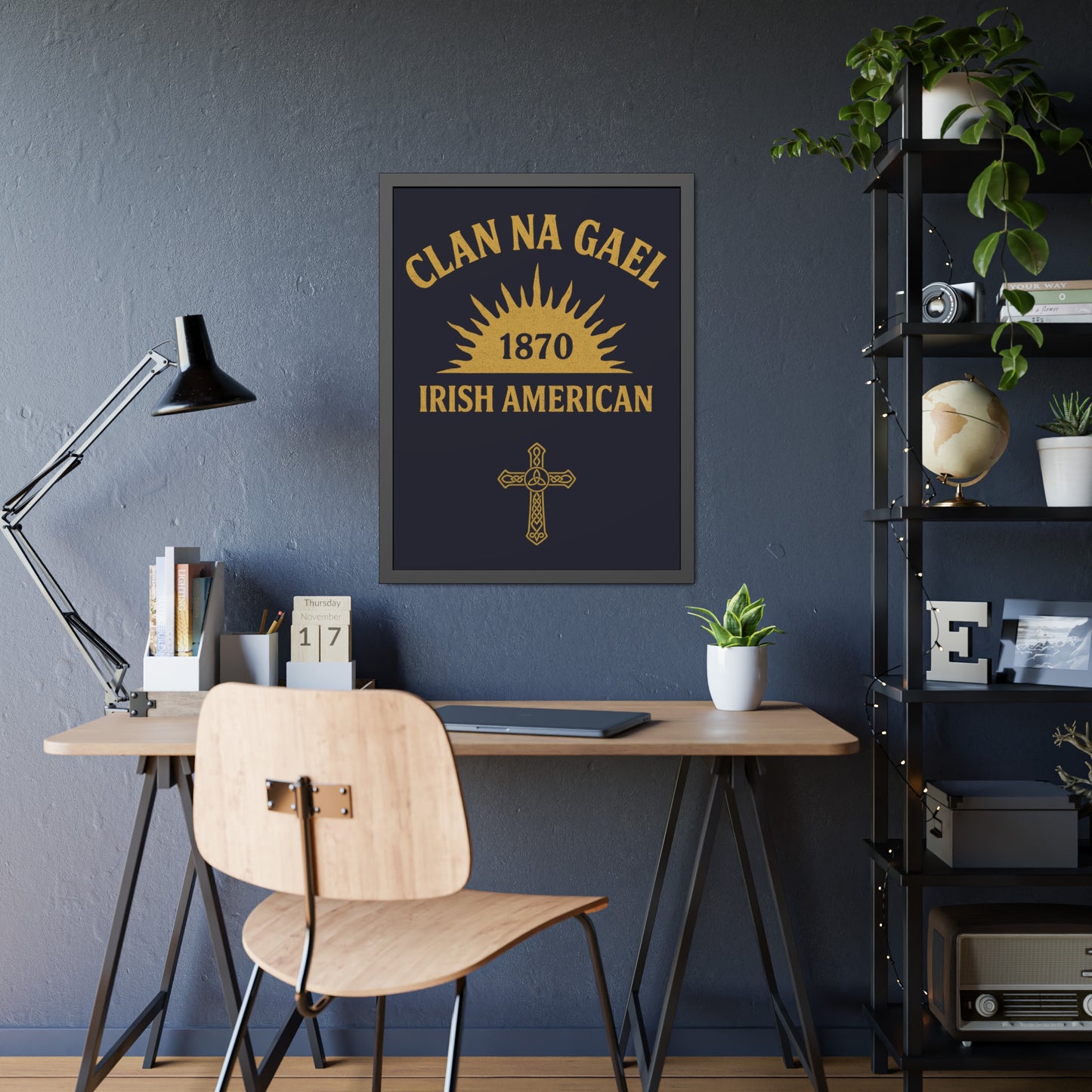 "Clan na Gael - Irish American", Framed Paper Poster (Black Rock Blue)