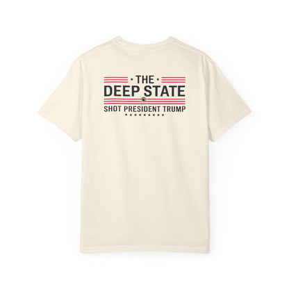 "The Deep State Shot President Trump" #02, Unisex White T-shirt