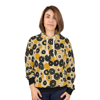 "Old 45's", Unisex Wearable Art Pullover Hoodie (70's Black Cuffs)