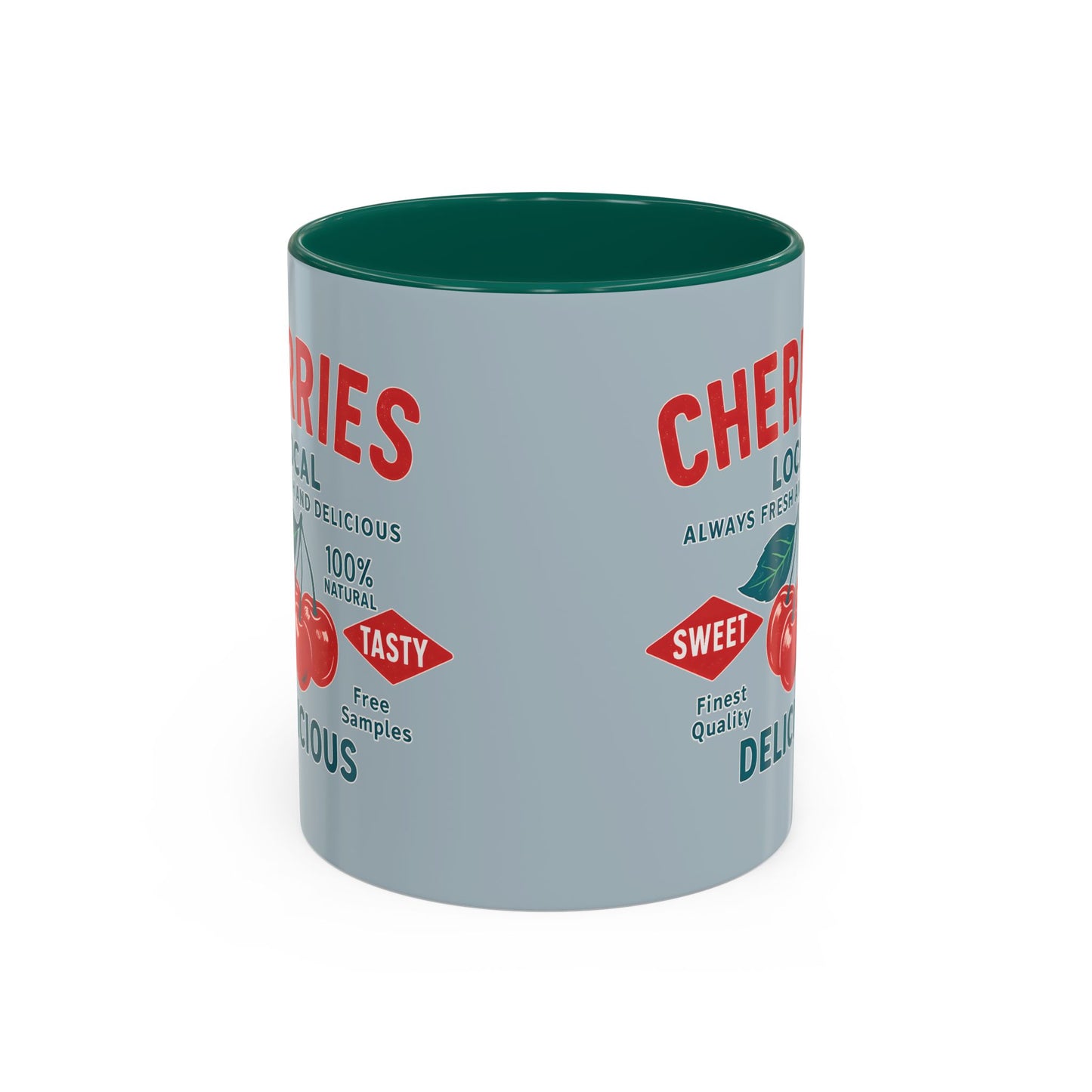 "Delicious Cherries", Colorful Mugs (11oz, 15oz) (Washed Silver-Blue)