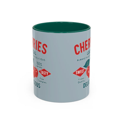 "Delicious Cherries", Colorful Mugs (11oz, 15oz) (Washed Silver-Blue)