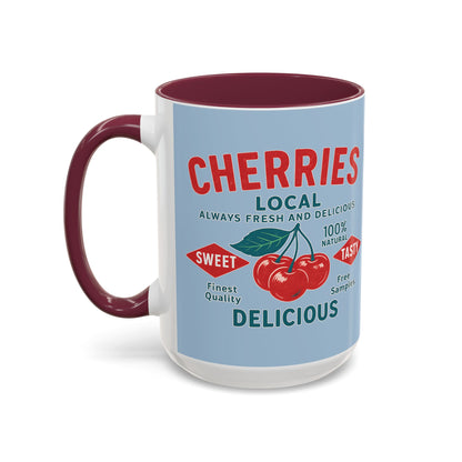 "Delicious Cherries", Colorful Mugs (11oz, 15oz) (Retro Sky)