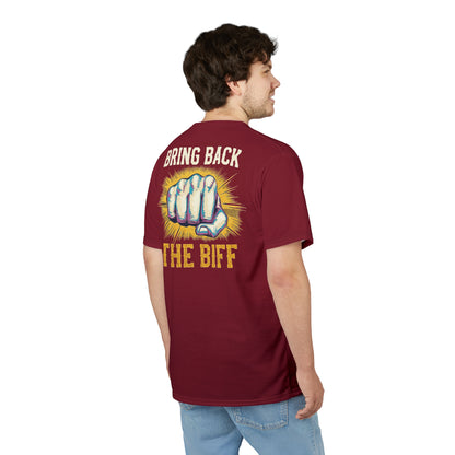 "Bring Back The Biff", Unisex T-shirt (Dark Cherry Red)