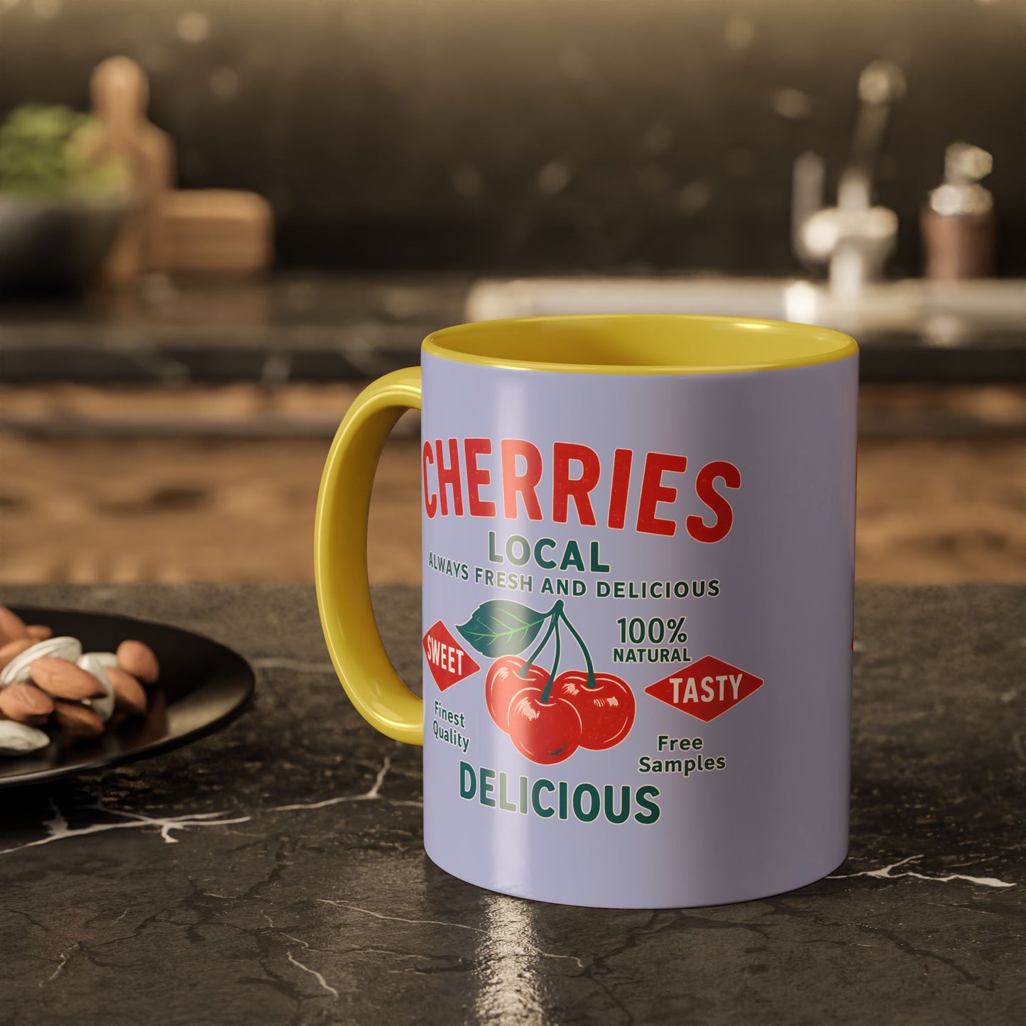 "Delicious Cherries", Colorful Mugs (11oz, 15oz) (Retro Periwinkle)