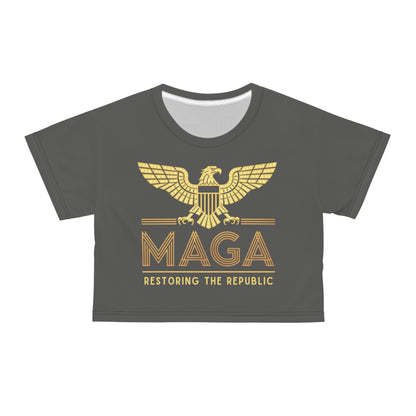 "MAGA - Restoring the Republic", Crop Tee (Panzer Grey)