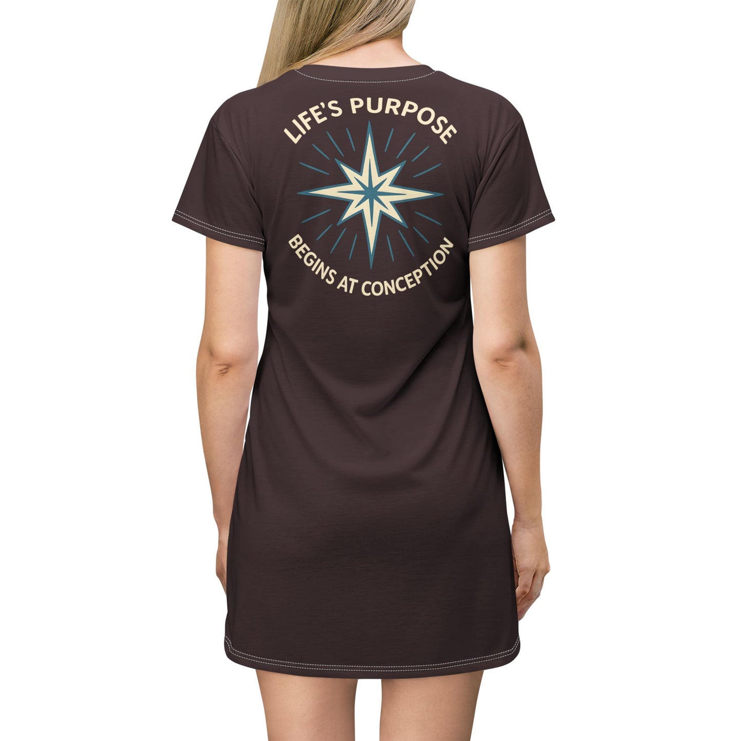 "Life's Purpose Begins at Conception #01", T-Shirt Dress (English Breakfast)