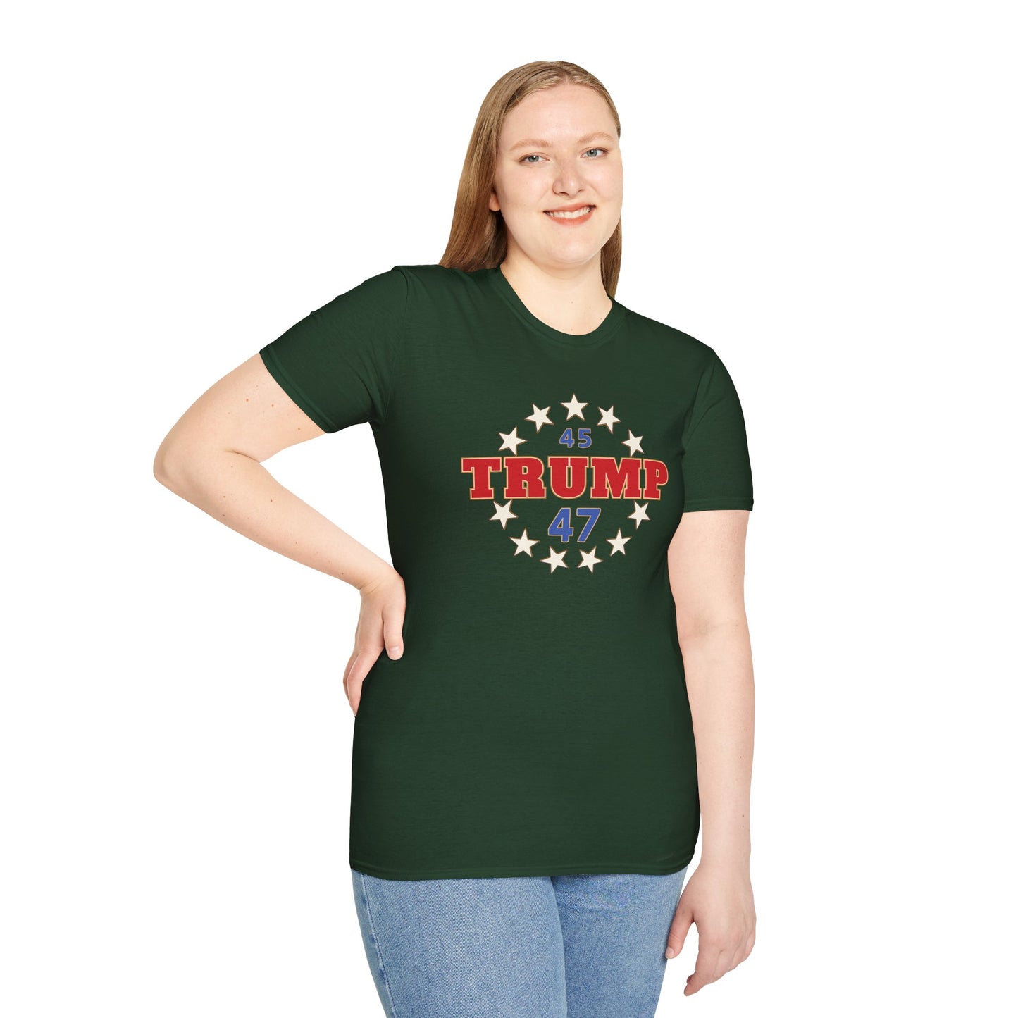 "Trump 45-47 Circle of Stars", Unisex Softstyle T-Shirt