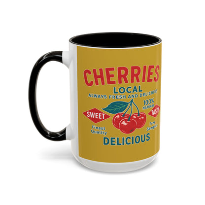 "Delicious Cherries", Colorful Mugs (11oz, 15oz) (Forgelight Gold)