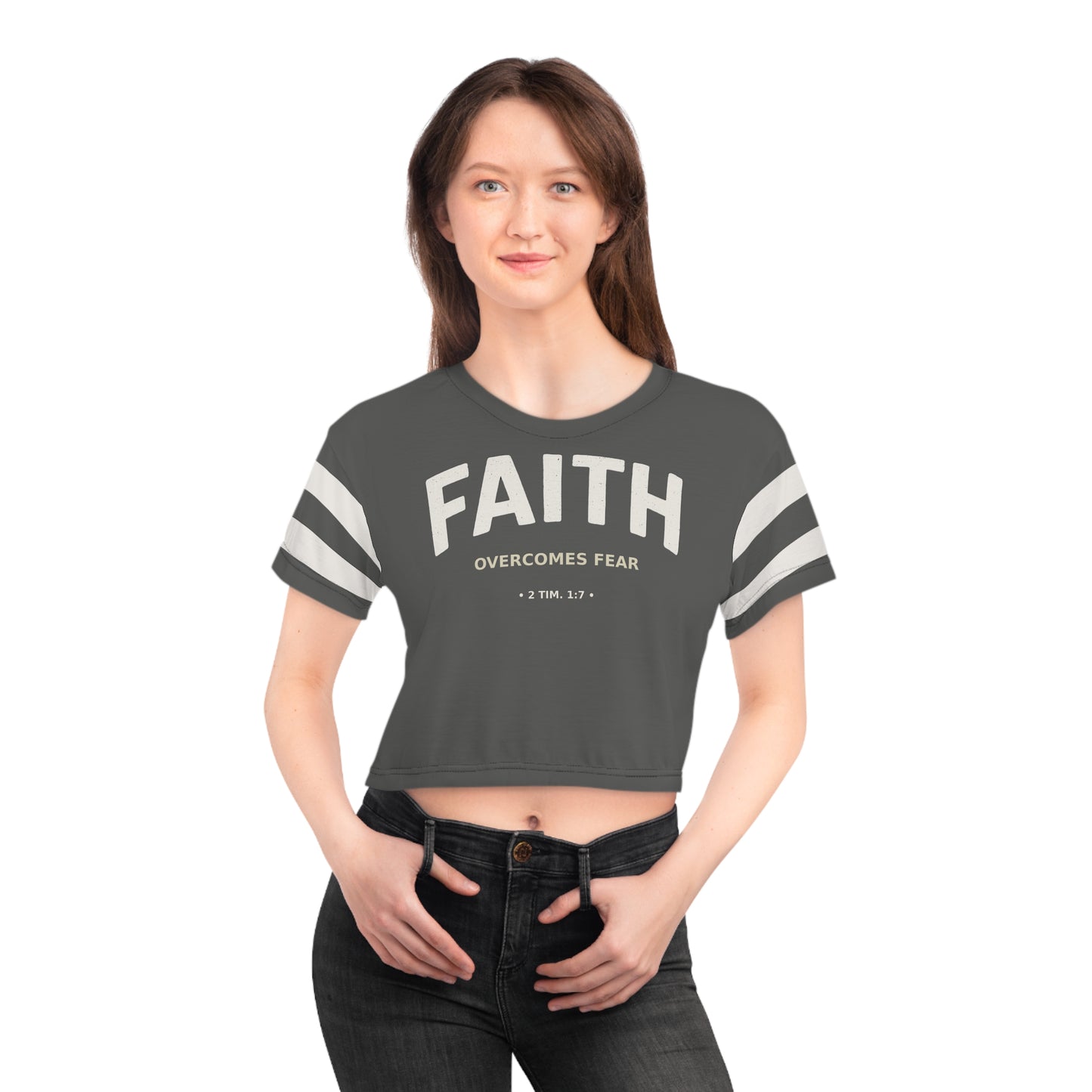 "Faith Overcomes Fear", Crop Tee (Panzer Grey)