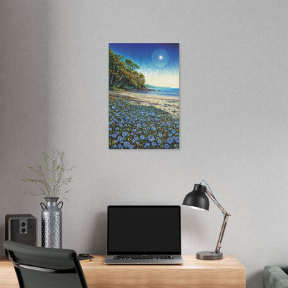 "Azure Petals on Silver Shore", Stretched Classic Canvas Fine Art Print