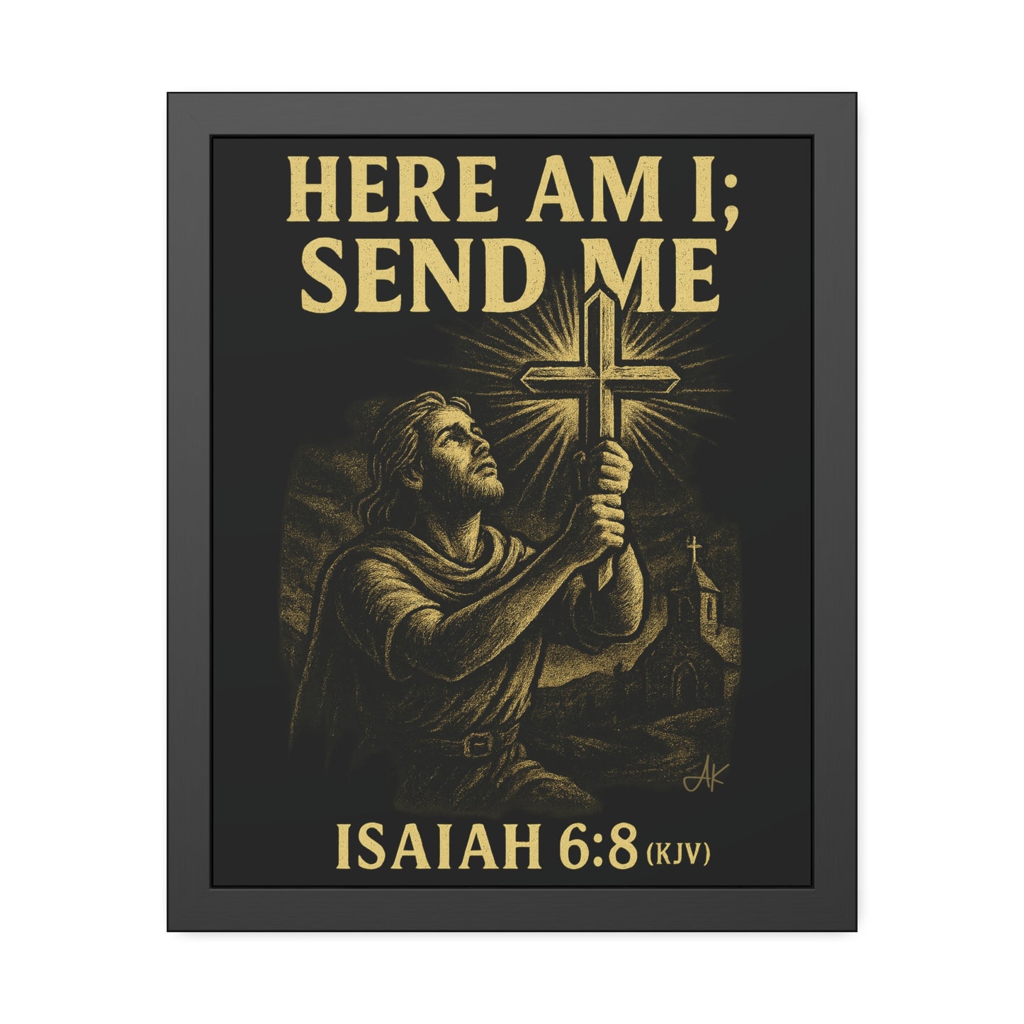 "Isaiah 6:8 (KJV)", Framed Paper Poster (Shadow Black)