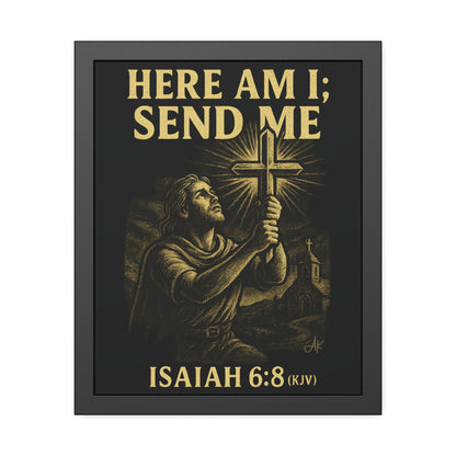 "Isaiah 6:8 (KJV)", Framed Paper Poster (Shadow Black)