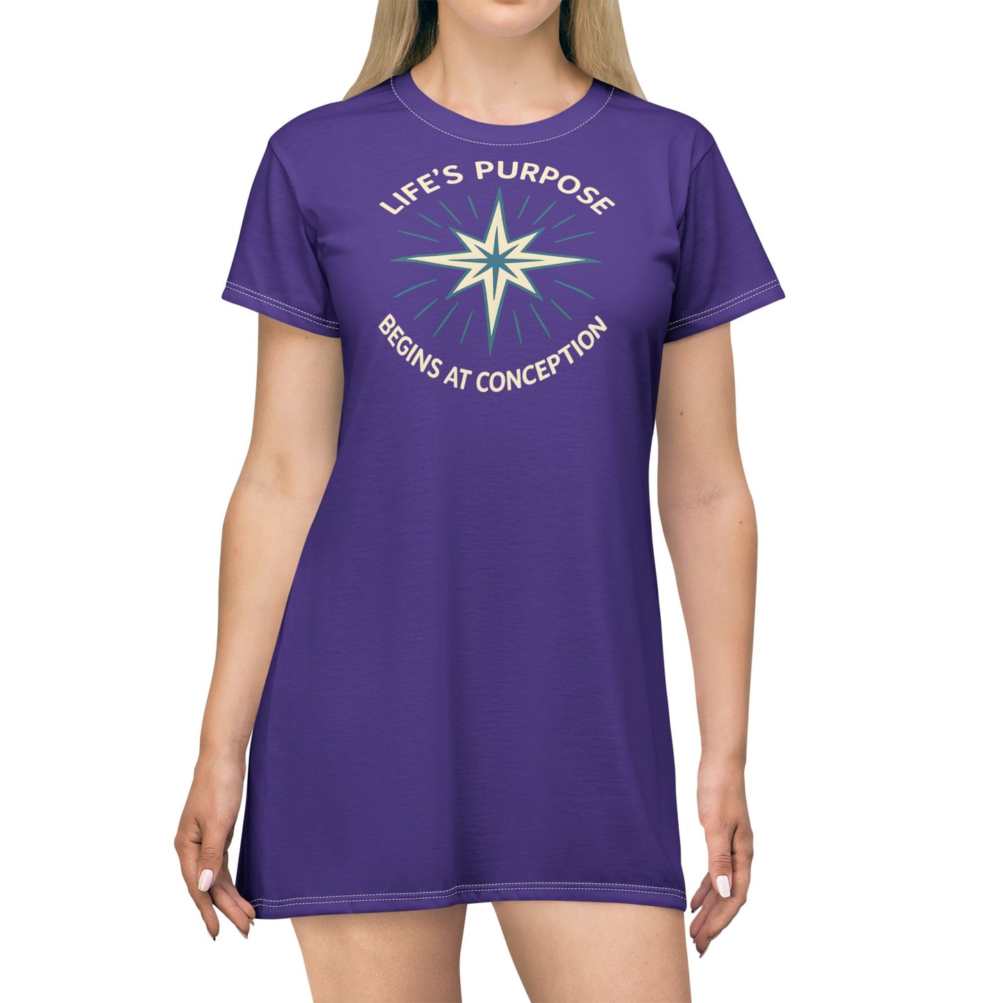 "Life's Purpose Begins at Conception #01", T-Shirt Dress (Night Music)
