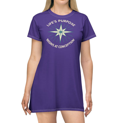 "Life's Purpose Begins at Conception #01", T-Shirt Dress (Night Music)