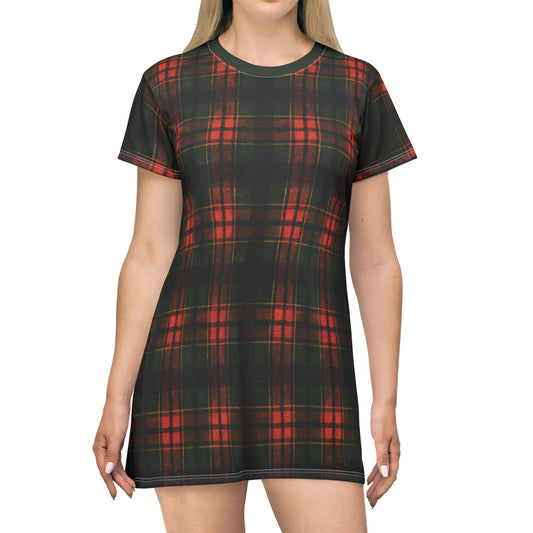 "Kilmor Brieve Tartan", T-Shirt Dress (Brieve Green Collar)