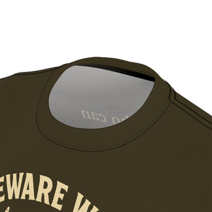 "Beware Woke - Voltaire", Wearable Art Unisex T-shirt (Olive Drab Brown)