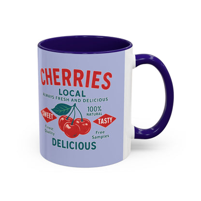 "Delicious Cherries", Colorful Mugs (11oz, 15oz) (Retro Periwinkle)
