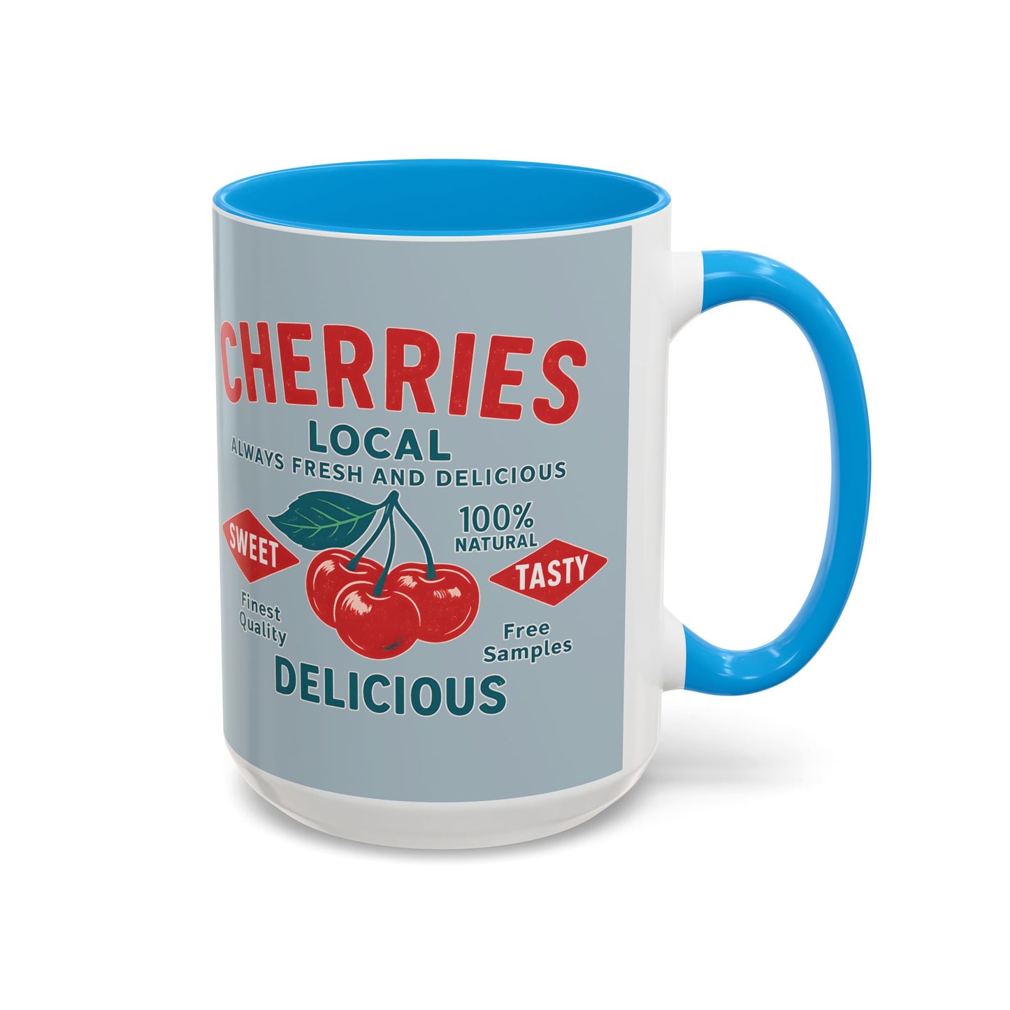 "Delicious Cherries", Colorful Mugs (11oz, 15oz) (Washed Silver-Blue)
