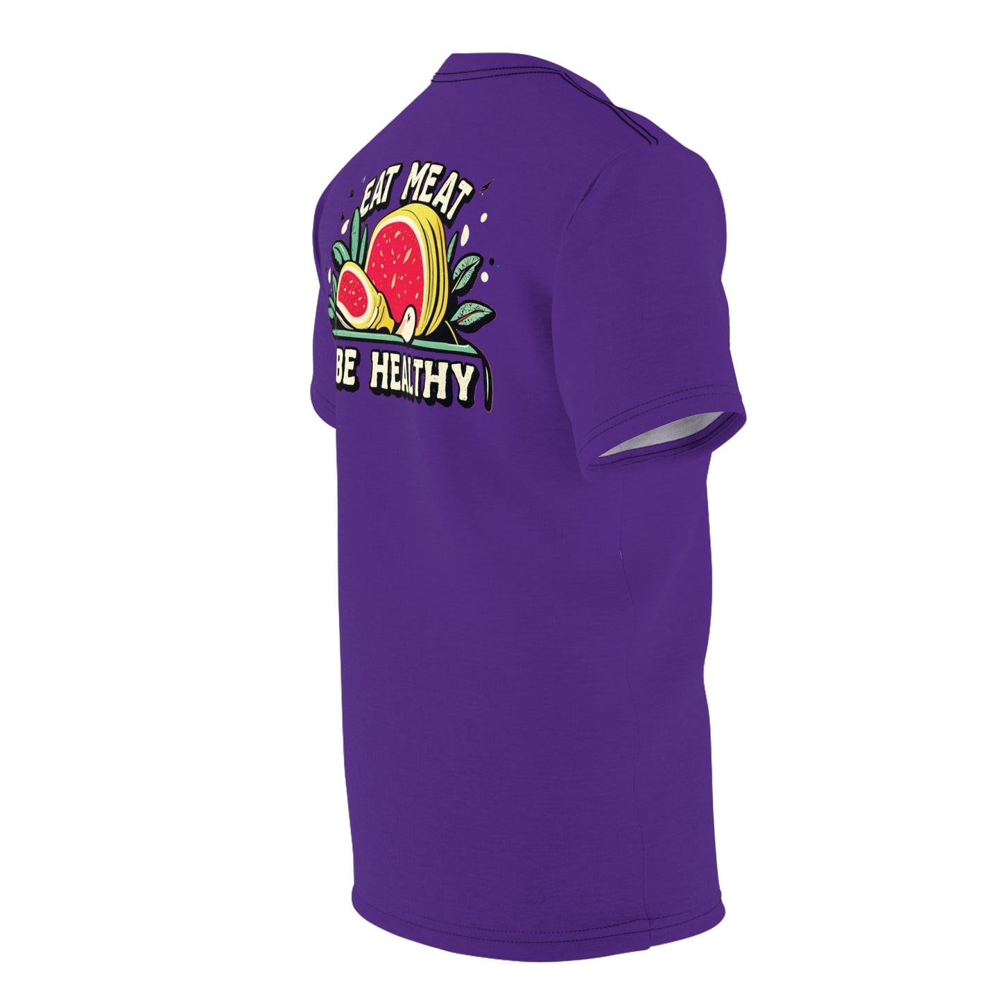 "Eat Meat & Be Healthy", Unisex T-shirt (Deep Purple)