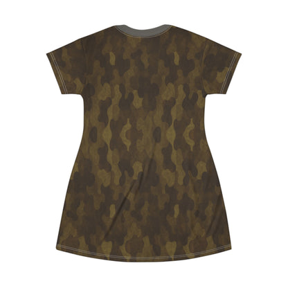 "Swamp Recon Camouflage", T-Shirt Dress (Mistroot Grey Collar)