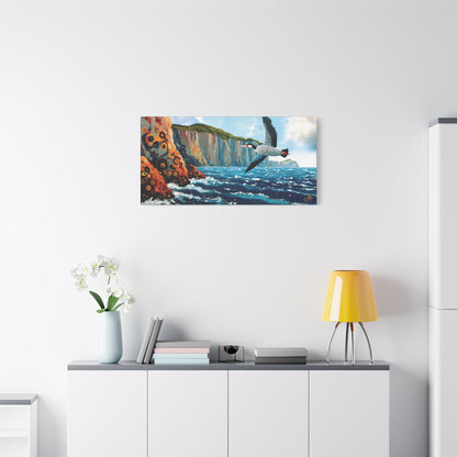 "Sky Kin V – Gannet Past the Ember Cliffs", Fine Art Matte Canvas, Stretched, 1.25"