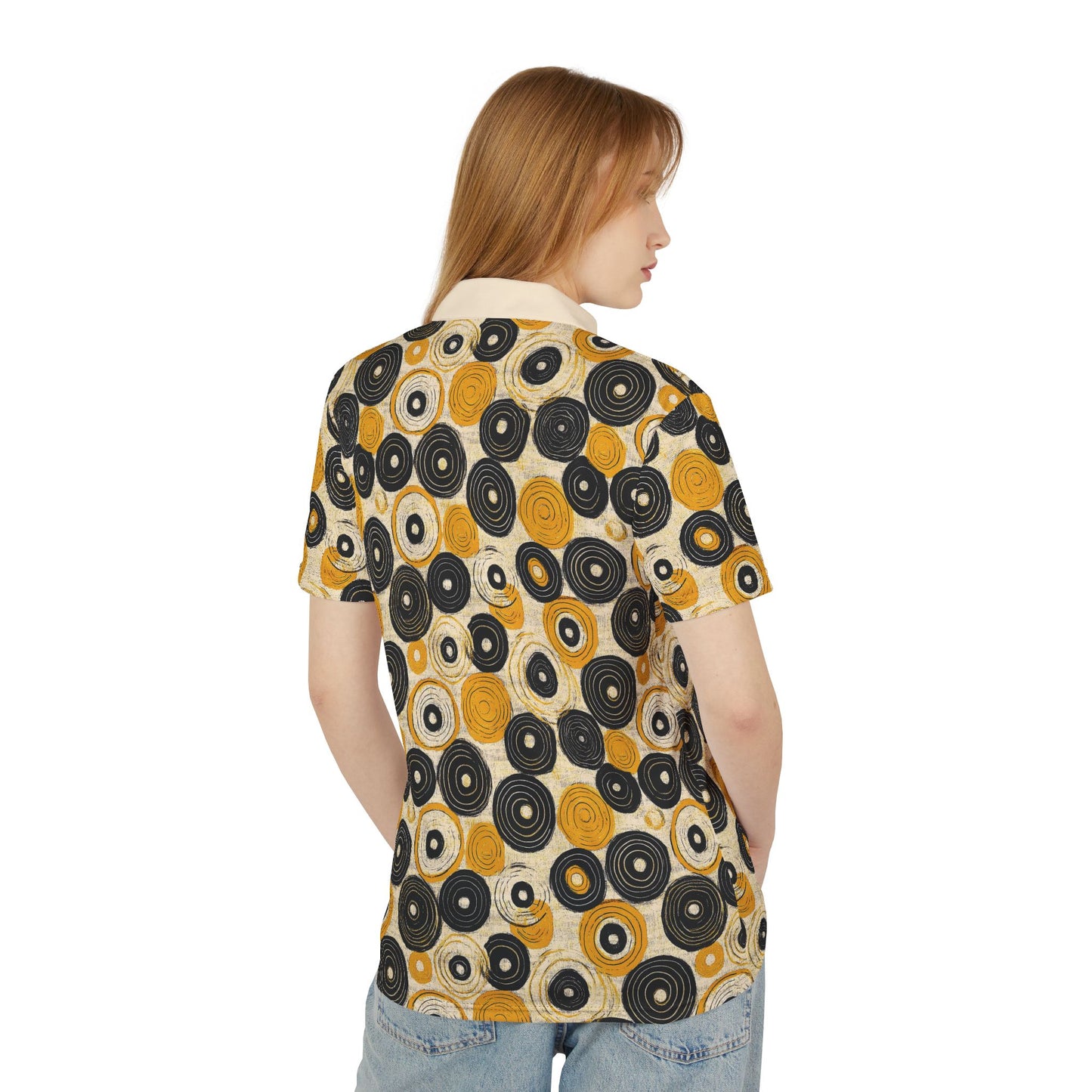 "Old 45's", Unisex Polo Shirt (Dough White Collar)