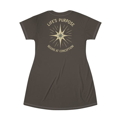 "Life's Purpose Begins at Conception #02", T-Shirt Dress (Dried Dates)