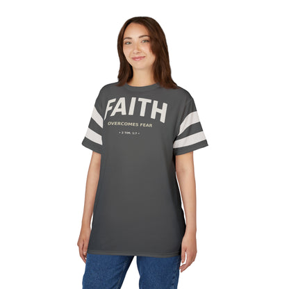 "Faith Overcomes Fear", Unisex Tee (Panzer Grey)
