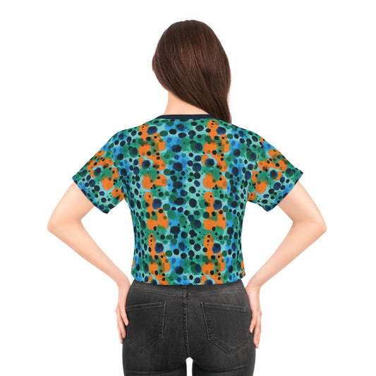 "Midnight Coral", Crop Tee (Atlantic Storm Blue Collar)