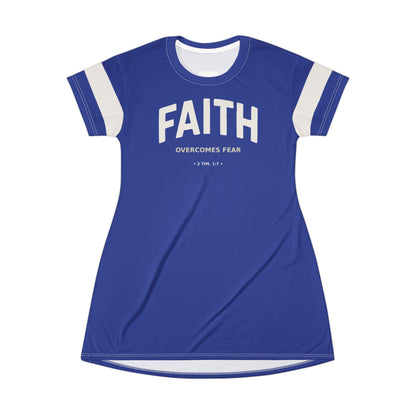 "Faith Overcomes Fear", T-Shirt Dress (Patriot Blue)