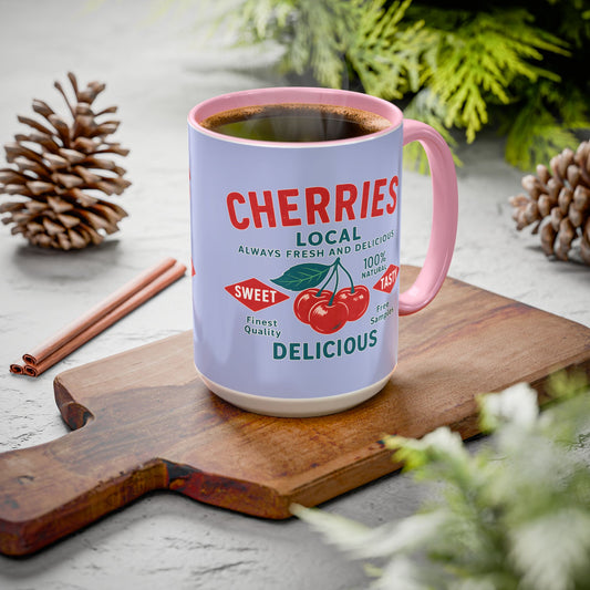"Delicious Cherries", Colorful Mugs (11oz, 15oz) (Retro Periwinkle)