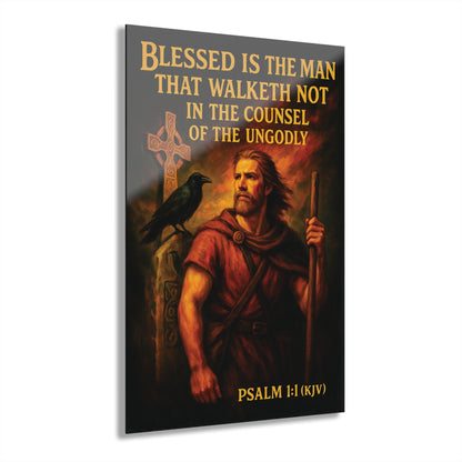 "Psalm 1:1 (KJV)", Acrylic Wall Prints (French Cleat Hanging) (Peatshadow Black)