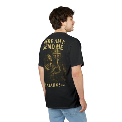 "Isaiah 6:8 (KJV)", Wearable Art Unisex T-shirt (Peatshadow Black)