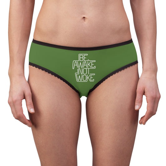 "Be Awake Not Woke" #1, Women's Briefs (Avocado Green)