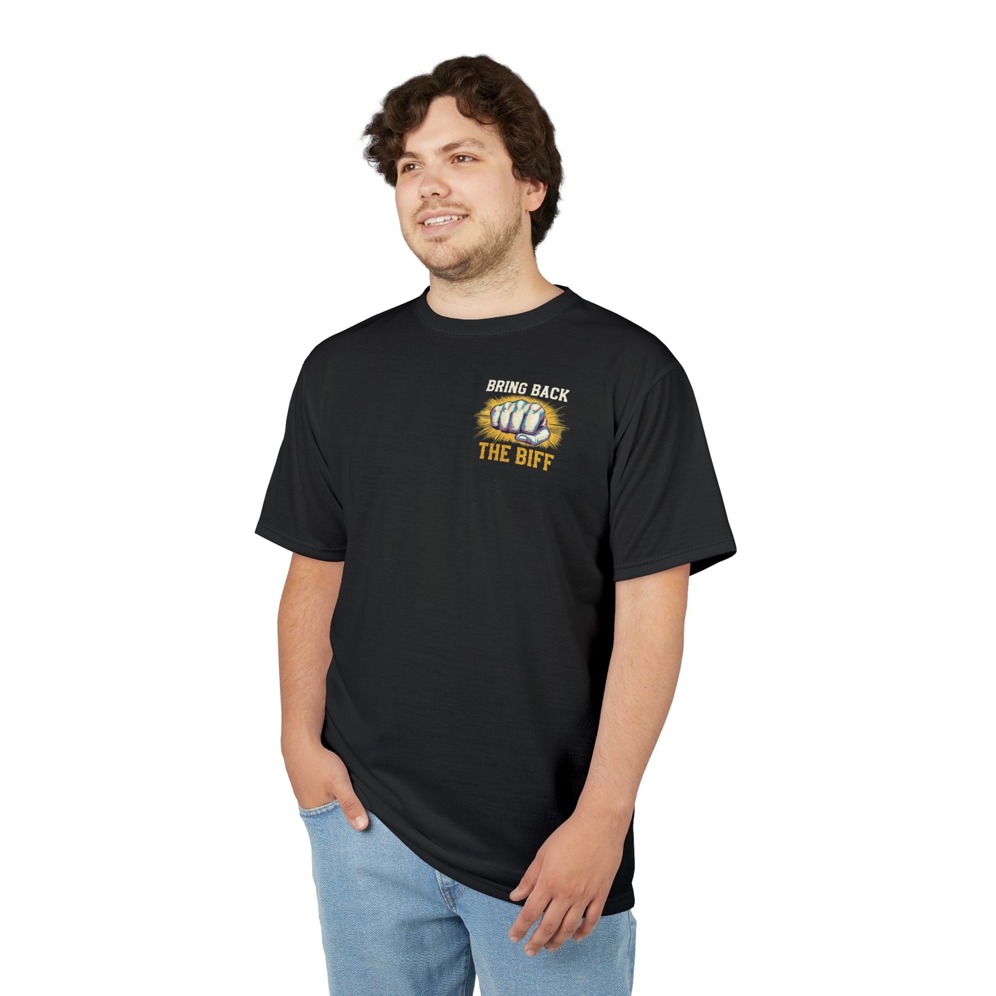 "Bring Back The Biff", Unisex T-shirt (Peatshadow Black)