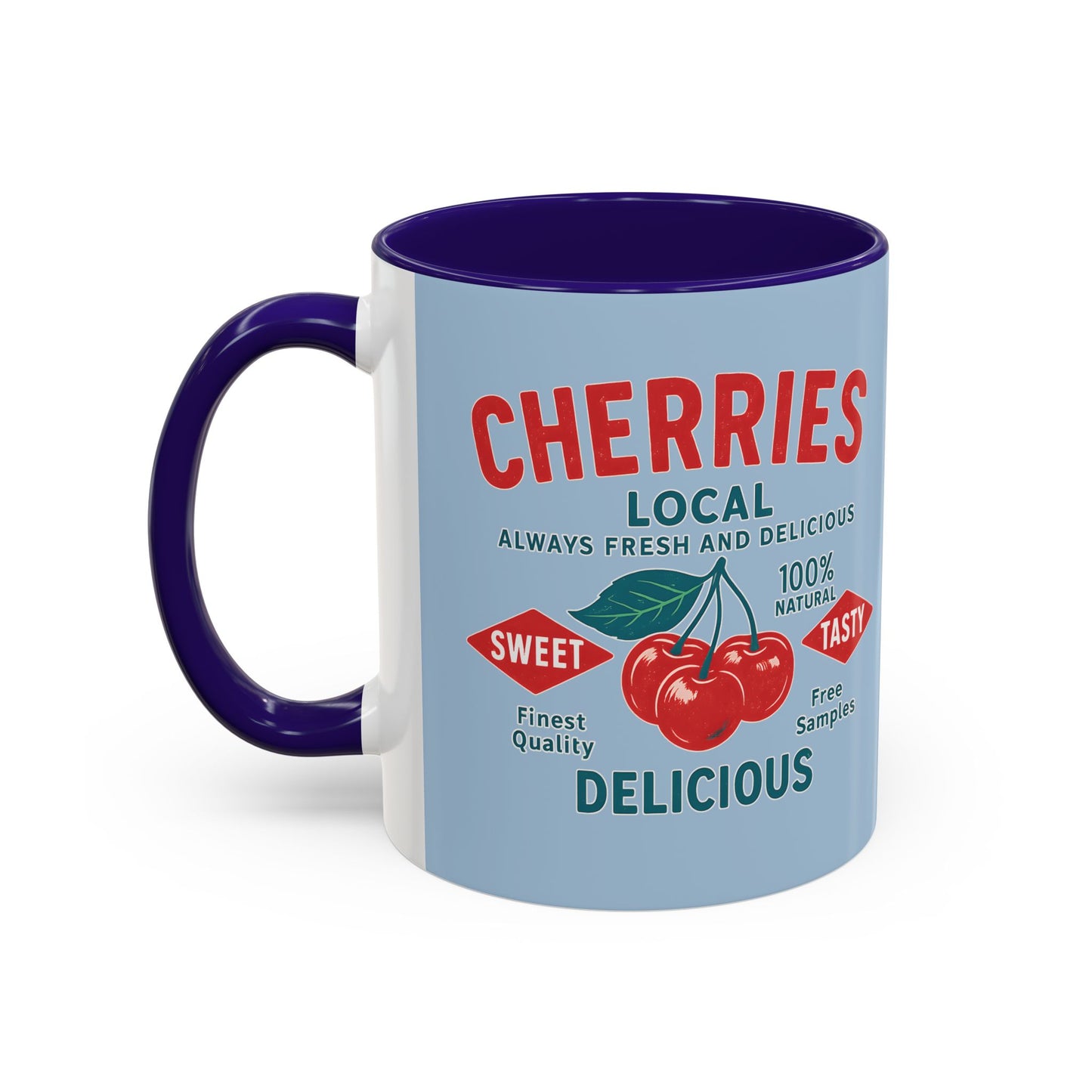 "Delicious Cherries", Colorful Mugs (11oz, 15oz) (Retro Sky)