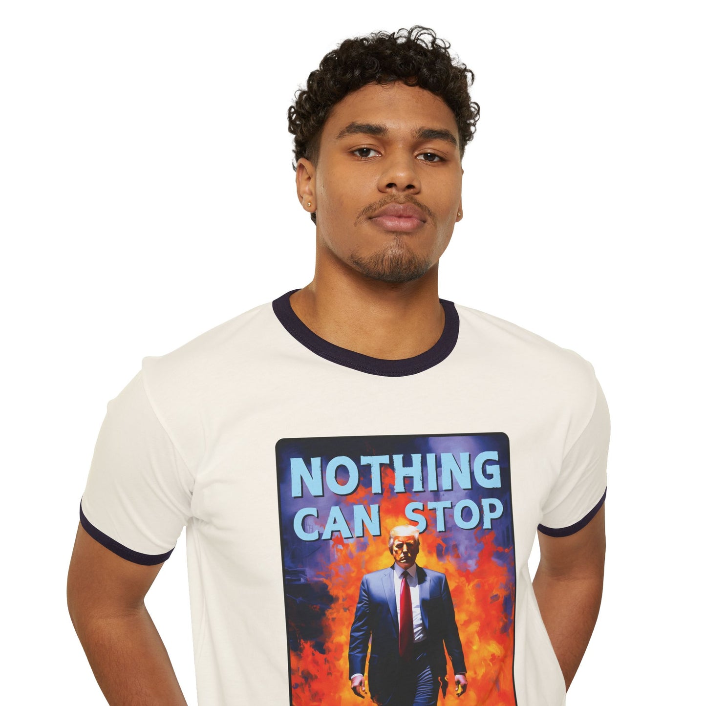 "Nothing Can Stop Trump", Unisex Cotton Ringer T-Shirt