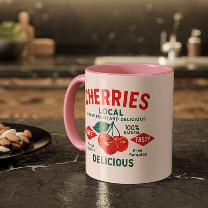 "Delicious Cherries", Colorful Mugs (11oz, 15oz) (Sea Salt Sherbet)