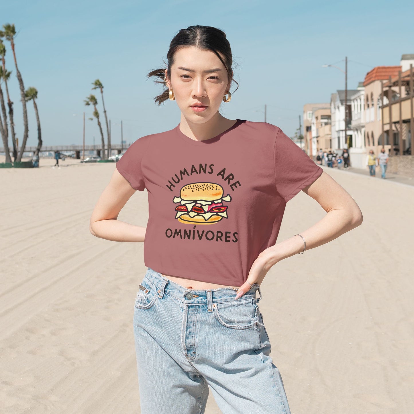 "Humans are Omnivores", Women's Flowy Cropped Tee